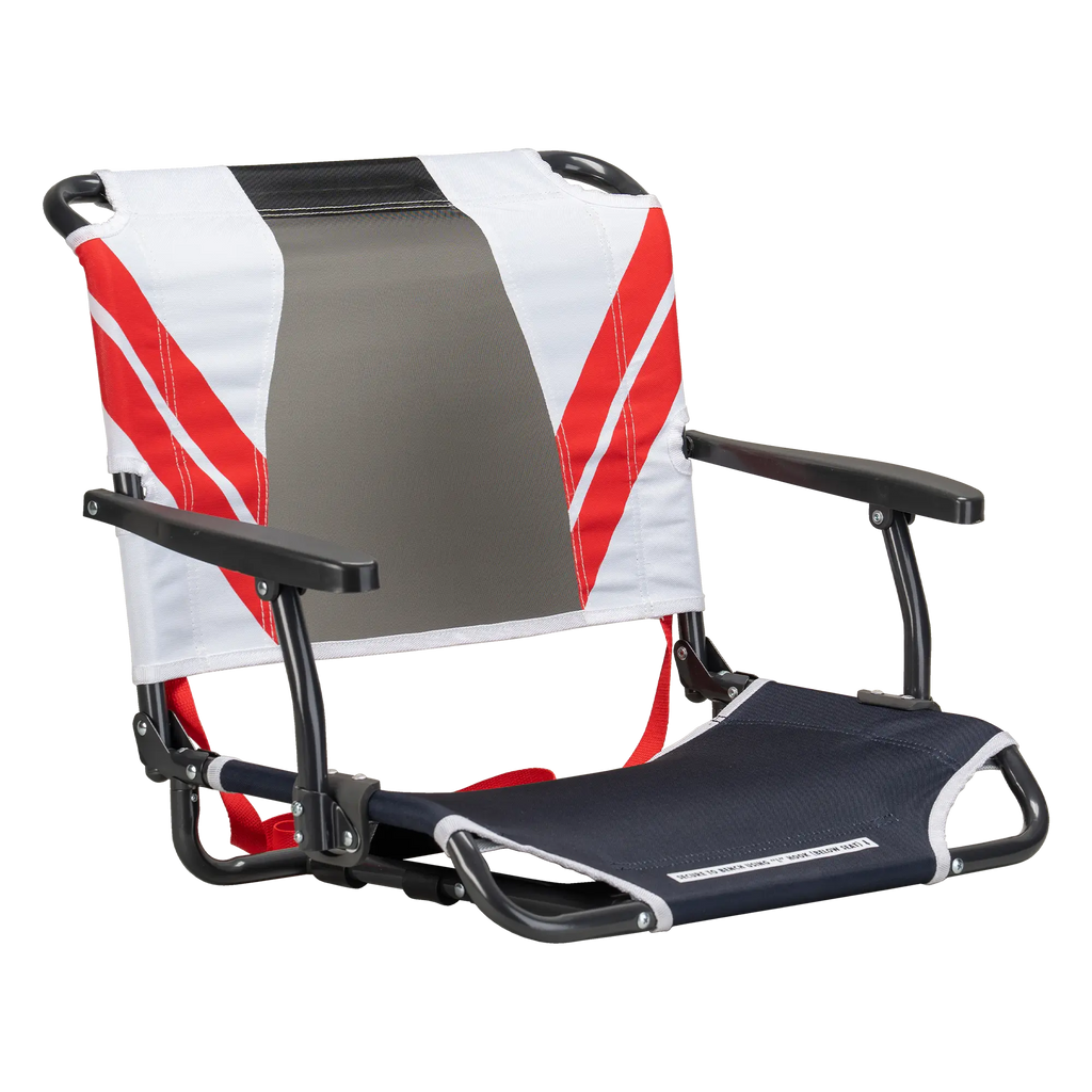 Bleacher-Friendly Big Comfort Stadium Chair with Armrests - Choice 465 - Bleacher-Friendly Stadium Chair with Back Support - Indigo/White/Red