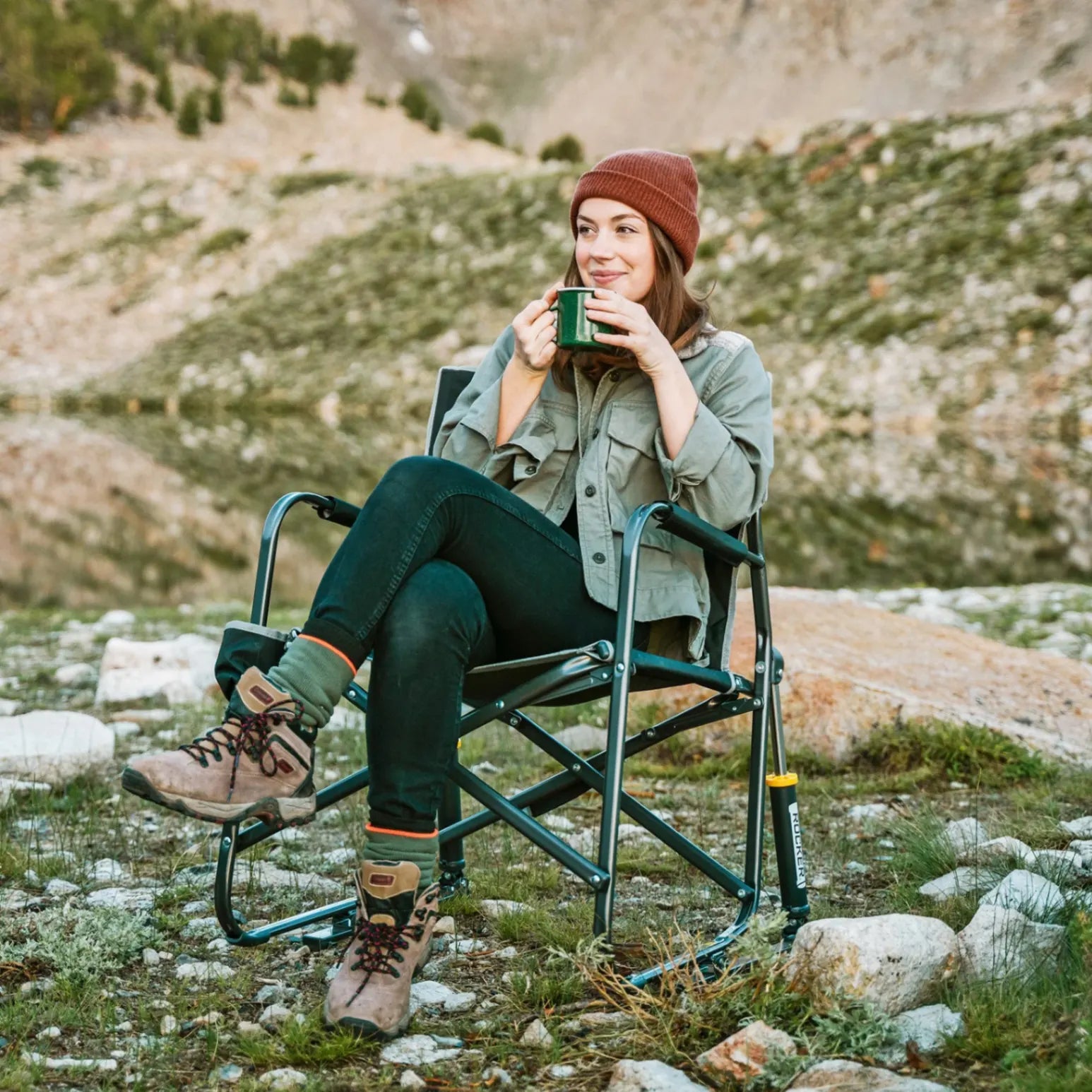 Luxury Camp Freestyle Rocker - Choice 711 - Heavy-Duty Kickback Rocker with Beverage Holder Detail