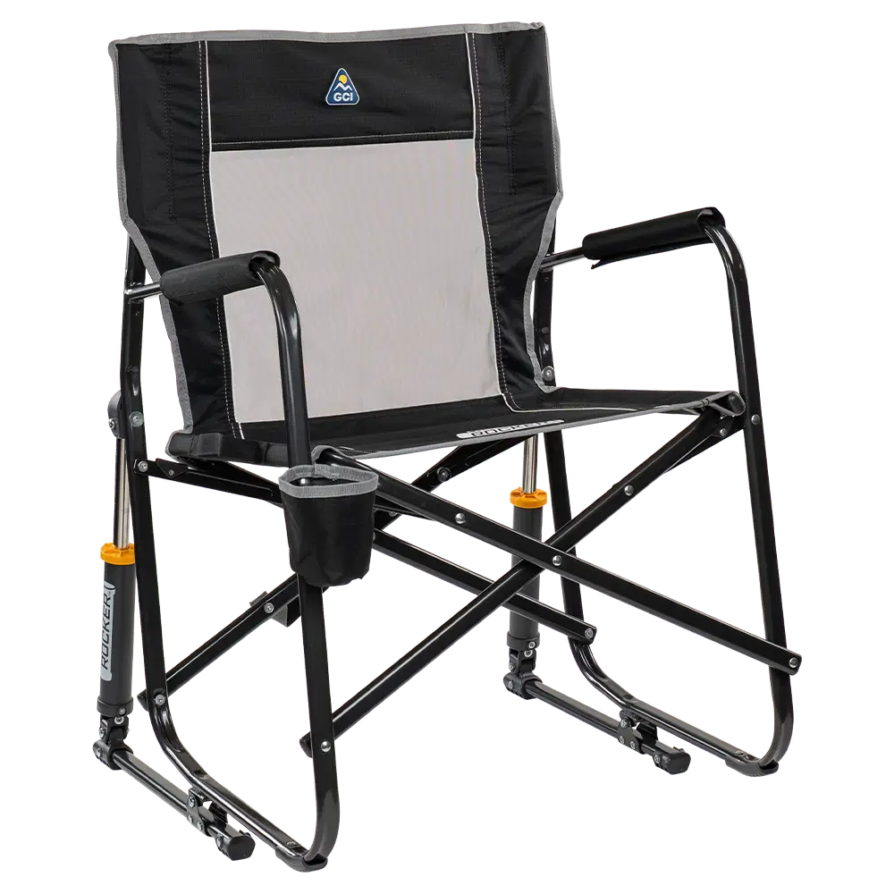 Luxury Camp Freestyle Rocker - Choice 711 - Heavy-Duty Kickback Rocker with Beverage Holder - Black