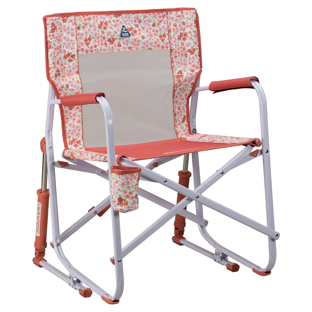 Luxury Camp Freestyle Rocker - Choice 711 - Heavy-Duty Kickback Rocker with Beverage Holder - Pink Sundress