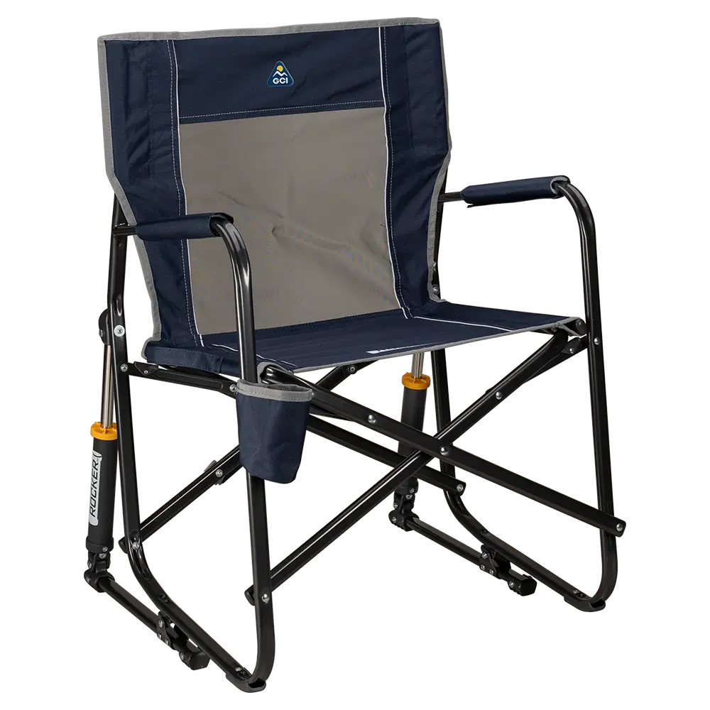 Luxury Camp Freestyle Rocker - Choice 711 - Heavy-Duty Kickback Rocker with Beverage Holder - Indigo