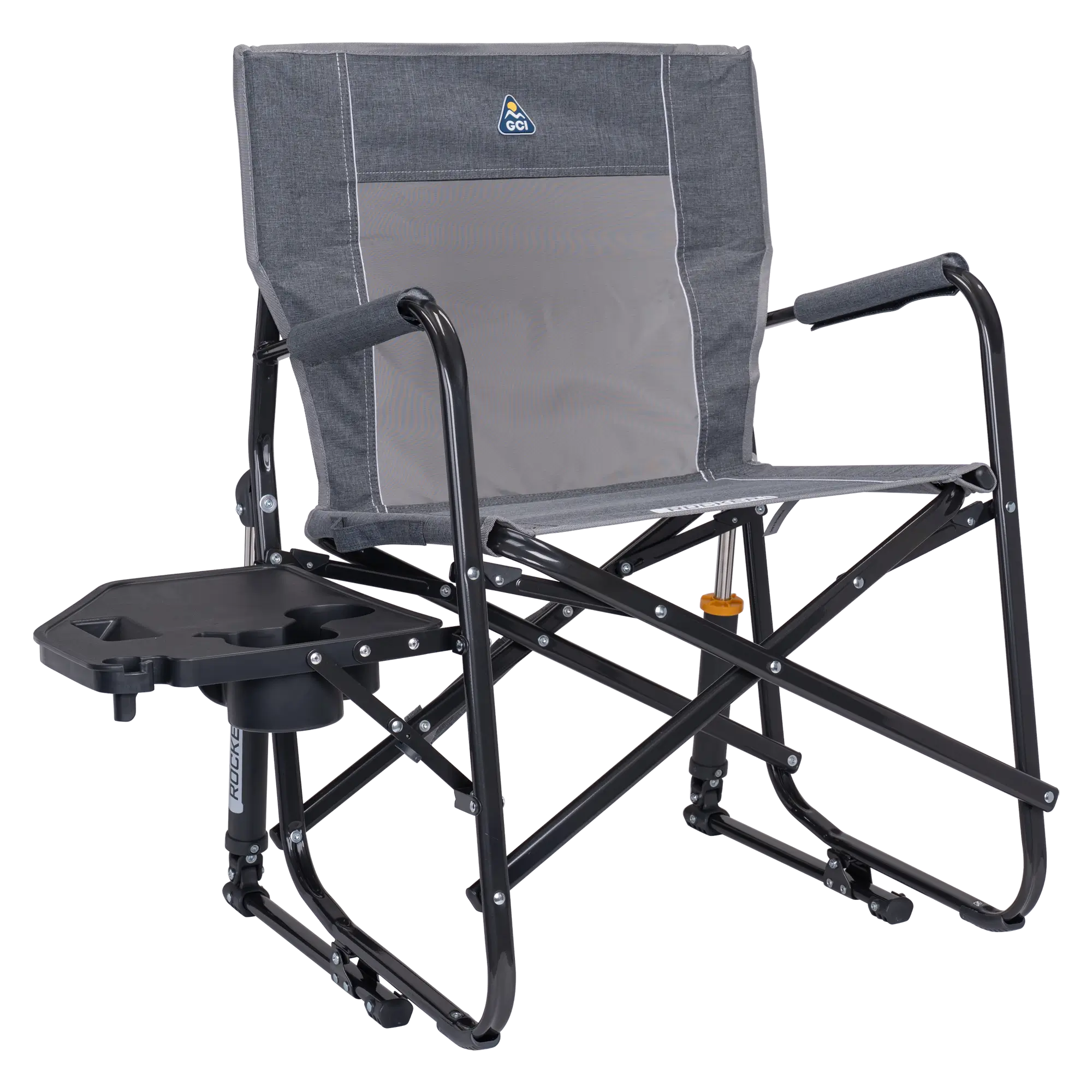 Luxury Camp Freestyle Rocker with Side Table - Choice 853 - Freestyle Rocker Portable Outdoor Folding Chair - Heathered Pewter