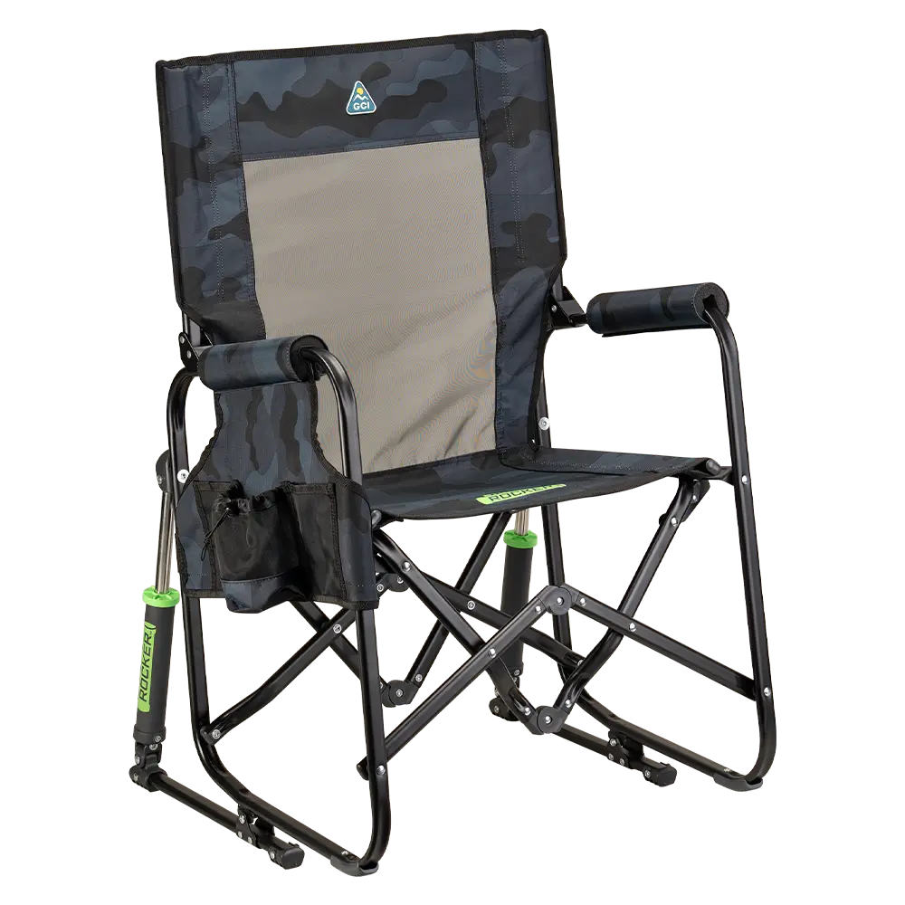 Premium All-Weather Stowaway Rocker - Choice 794 - Patented Spring-Action Rocking Chair for Camping - Stealth Camo