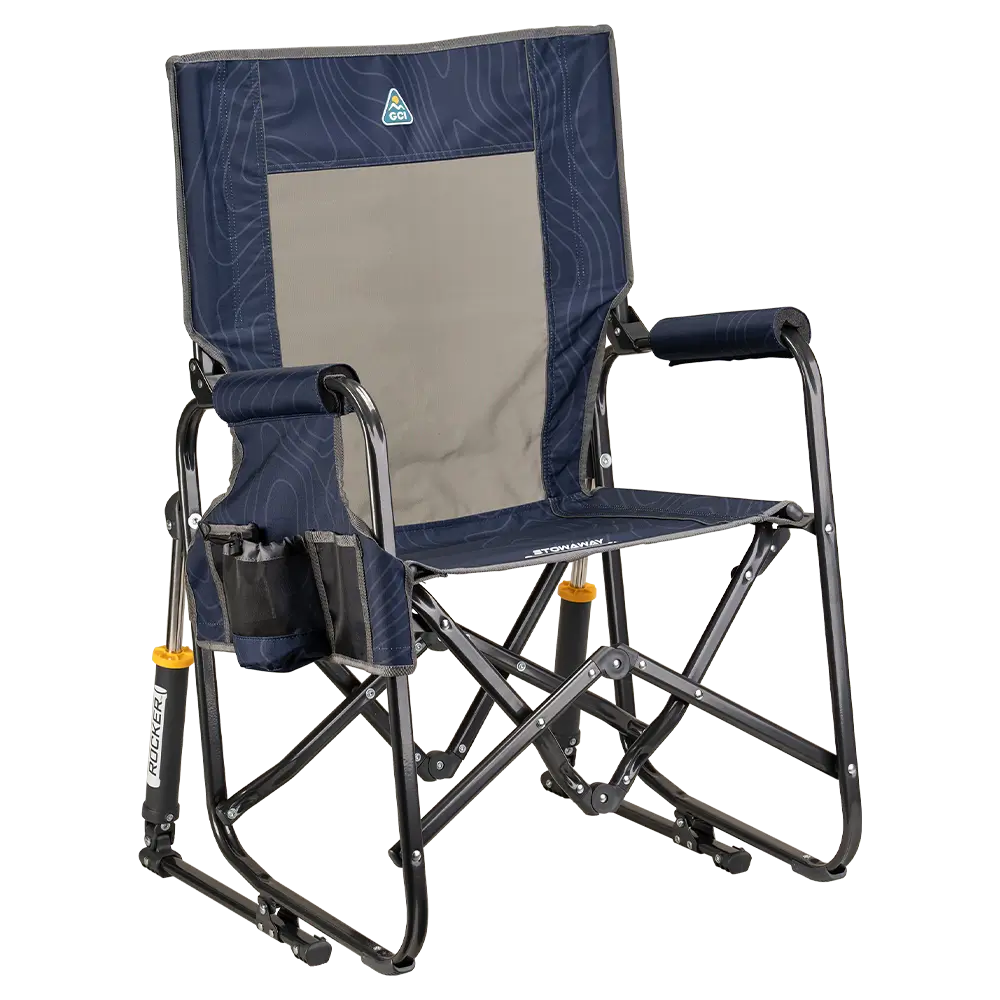 Premium All-Weather Stowaway Rocker - Choice 794 - Patented Spring-Action Rocking Chair for Camping - Navy Topo