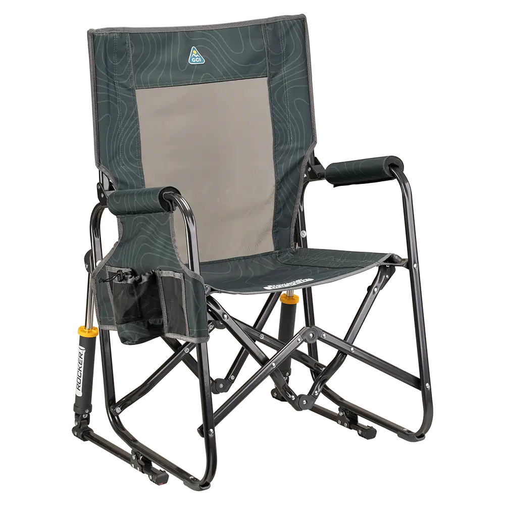 Premium All-Weather Stowaway Rocker - Choice 794 - Patented Spring-Action Rocking Chair for Camping - Hunter Topo