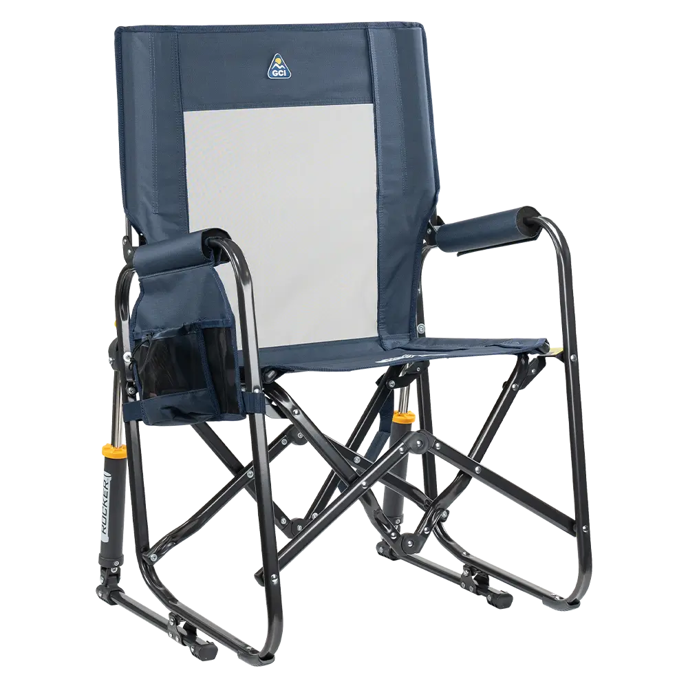Premium All-Weather Stowaway Rocker - Choice 794 - Patented Spring-Action Rocking Chair for Camping - Denim
