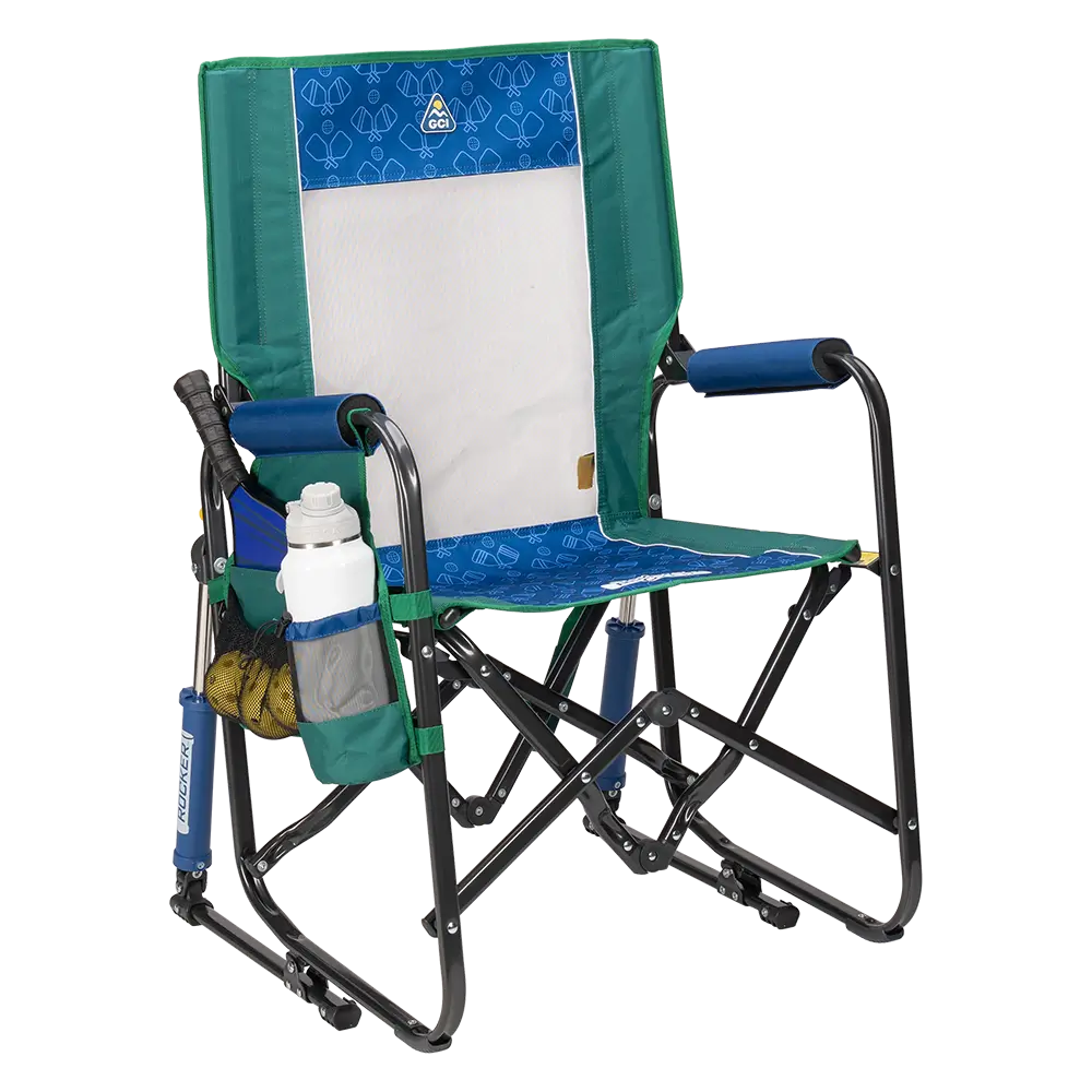 Premium All-Weather Stowaway Rocker - Choice 794 - Patented Spring-Action Rocking Chair for Camping - Pickleball Green