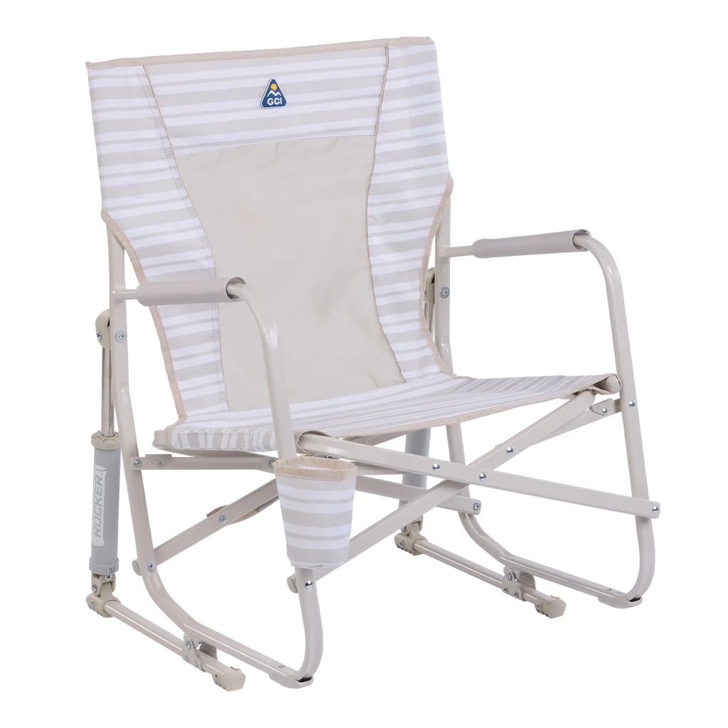 Luxury Camp Beach Rocker - Choice 712 - Freestyle Rocker Portable Outdoor Folding Chair - Neutral Stripe