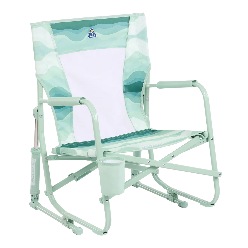 Luxury Camp Beach Rocker - Choice 712 - Freestyle Rocker Portable Outdoor Folding Chair - Green Beach Wave