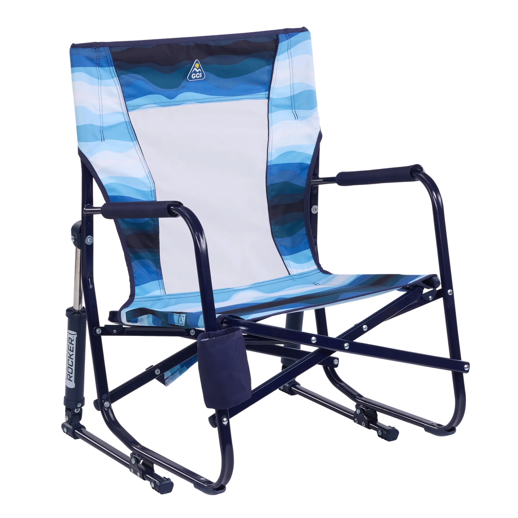 Luxury Camp Beach Rocker - Choice 712 - Freestyle Rocker Portable Outdoor Folding Chair - Blue Beach Wave