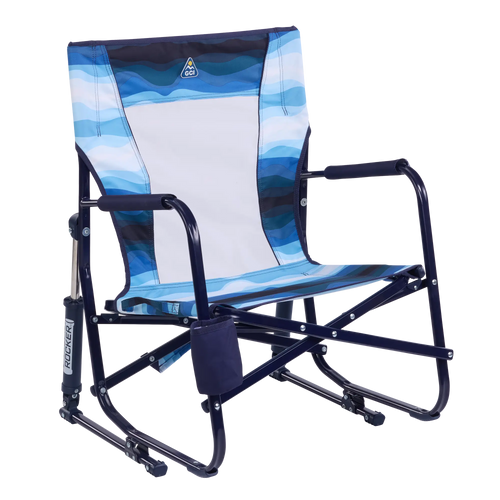 Luxury Camp Beach Rocker - Choice 712 - Freestyle Rocker Portable Outdoor Folding Chair - Blue Beach Wave
