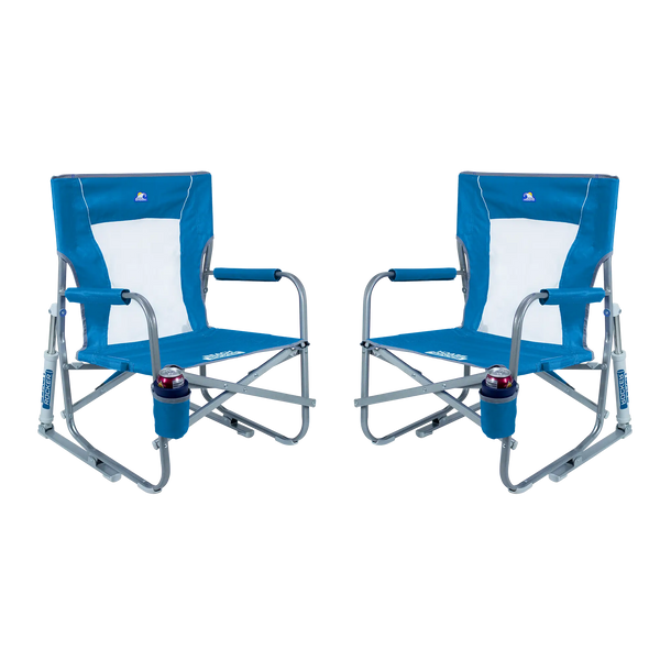 Patented Spring-Action Beach Rocker Bundle - Choice 773 - RoadTrip Rocker Smooth Motion Camp Chair - Saybrook Blue