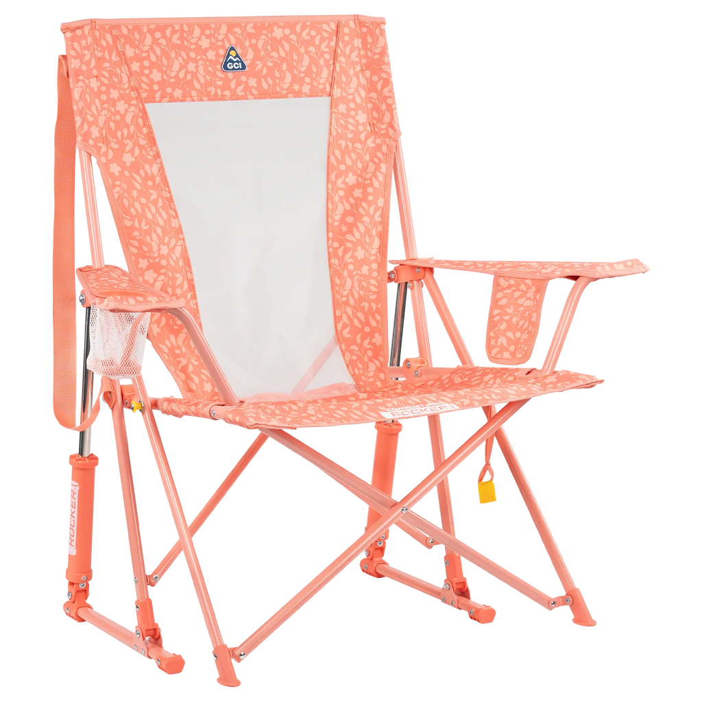 Luxury Camp Comfort Pro Rocker - Choice 375 - Freestyle Rocker Portable Outdoor Folding Chair - Coral Garden