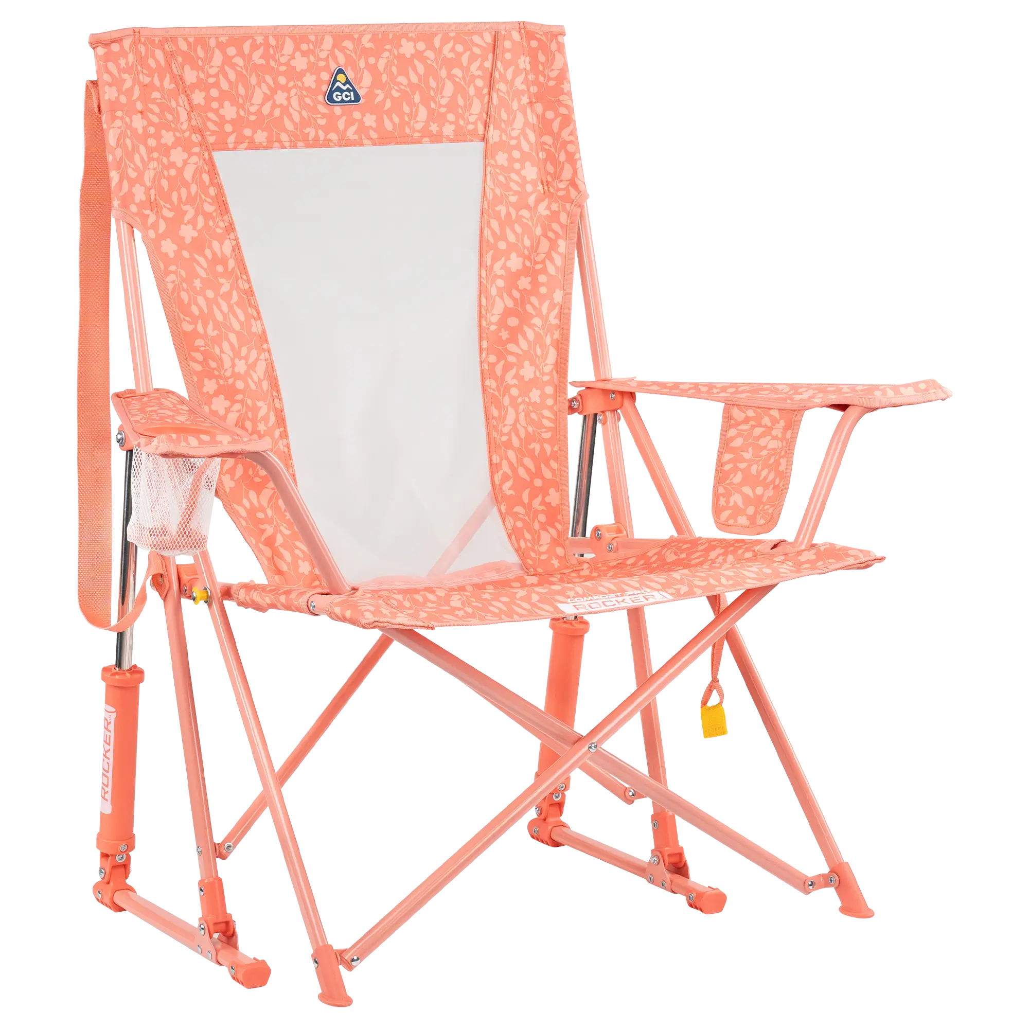 Luxury Camp Comfort Pro Rocker - Choice 375 - Freestyle Rocker Portable Outdoor Folding Chair - Coral Garden