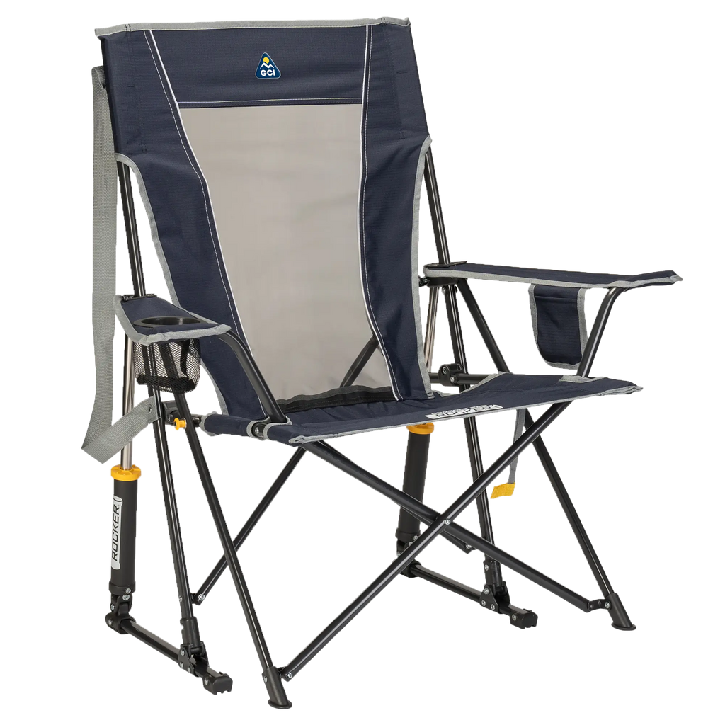 Luxury Camp Comfort Pro Rocker - Choice 375 - Freestyle Rocker Portable Outdoor Folding Chair - Indigo