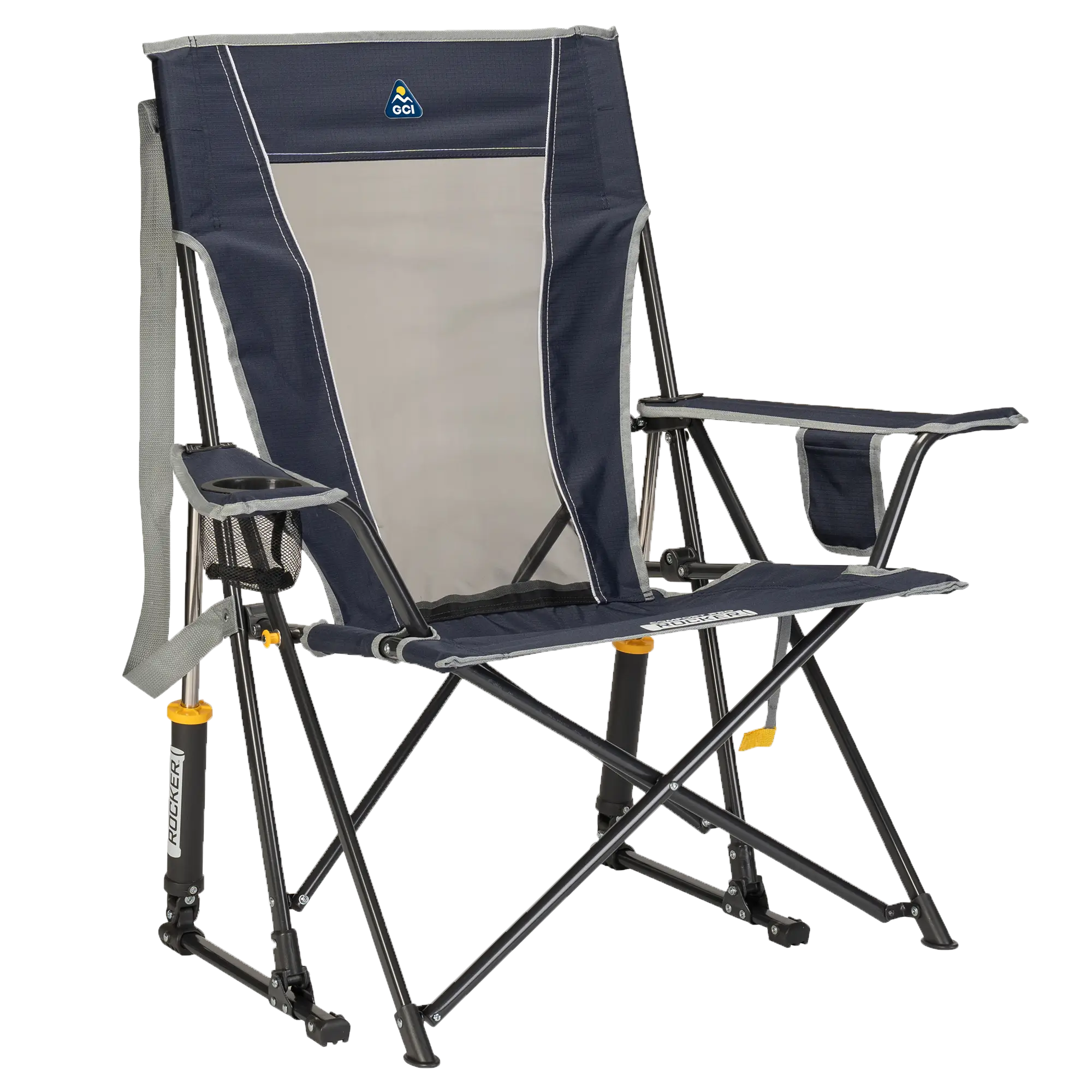 Luxury Camp Comfort Pro Rocker - Choice 375 - Freestyle Rocker Portable Outdoor Folding Chair - Indigo