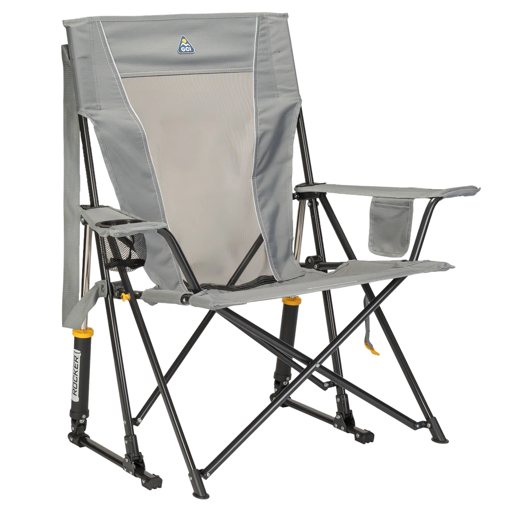 Luxury Camp Comfort Pro Rocker - Choice 375 - Freestyle Rocker Portable Outdoor Folding Chair - Mercury Gray
