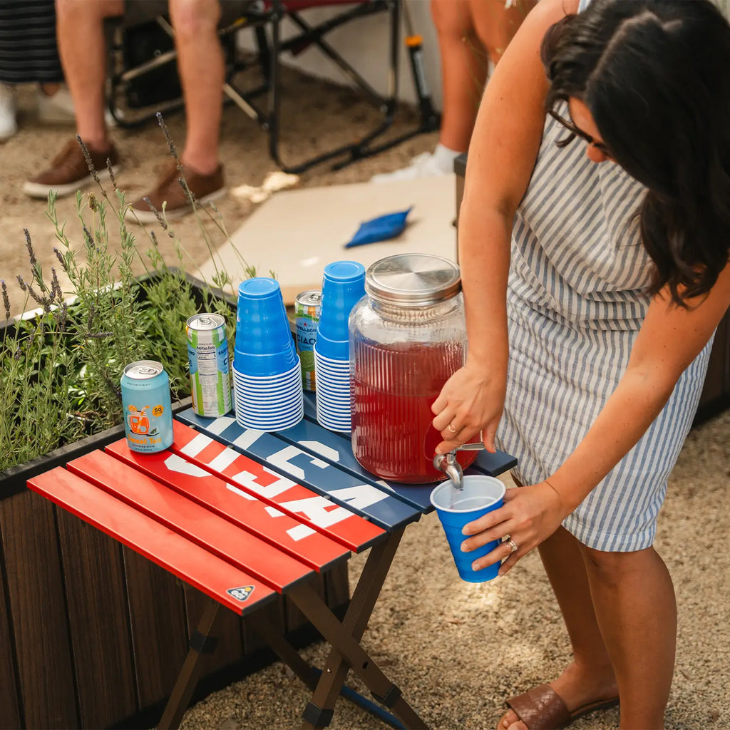 Heat-Resistant Compact Camp Table 20 - USA Anniversary Deluxe - Choice 757 - Slim-Fold Outdoor Cook Station with Storage Shelves Detail