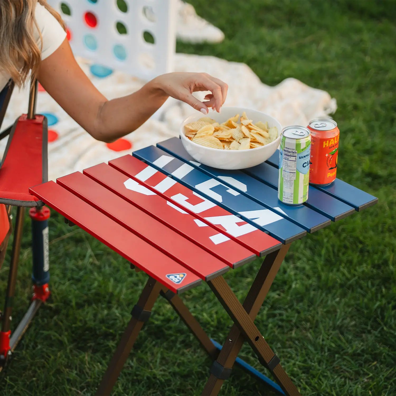 Heat-Resistant Compact Camp Table 20 - USA Anniversary Deluxe - Choice 757 - Slim-Fold Outdoor Cook Station with Storage Shelves Detail