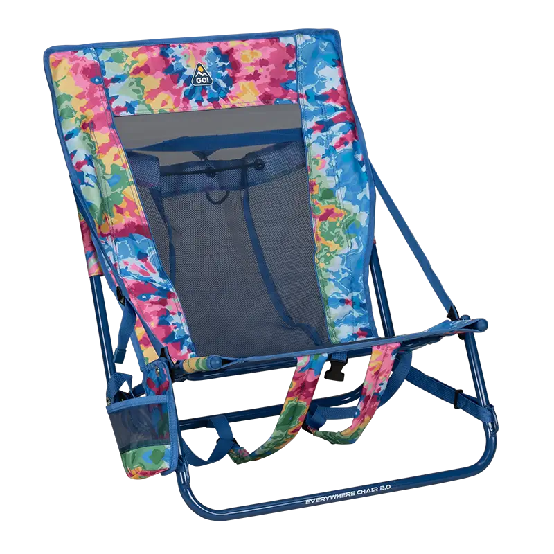 Reclining Beach Everywhere Chair 2 - Choice 656 - Multi-Position Outdoor Beach Chair with Pillow - Tie Dye