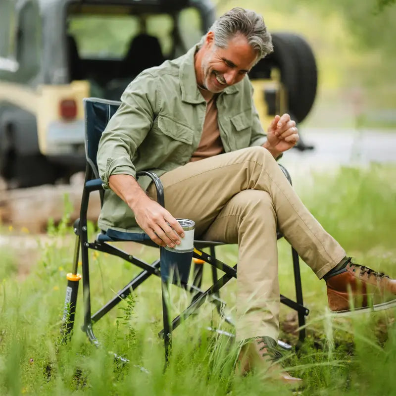 Luxury Camp Freestyle Rocker - Choice 711 - Heavy-Duty Kickback Rocker with Beverage Holder Detail