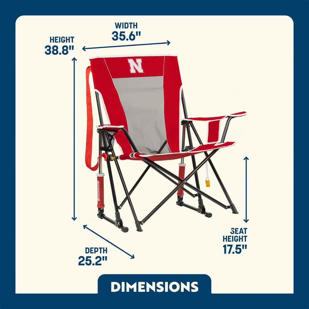 Luxury Camp College Comfort Pro Rocker - Nebraska Cornhuskers - Choice 161 - Patented Spring-Action Rocking Chair for Camping Detail