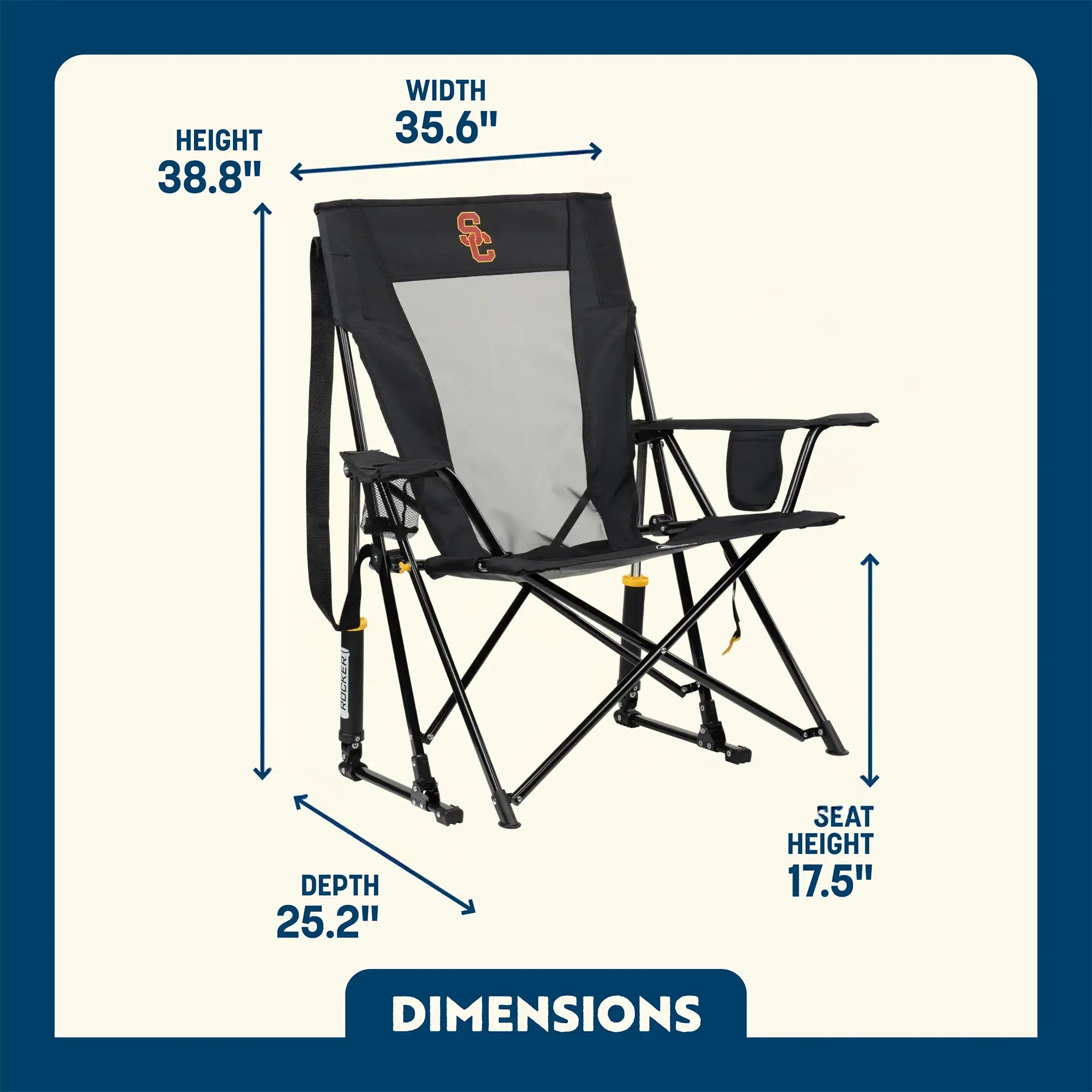 Premium All-Weather College Comfort Pro Rocker - USC Trojans - Choice 856 - Patented Spring-Action Rocking Chair for Camping Detail