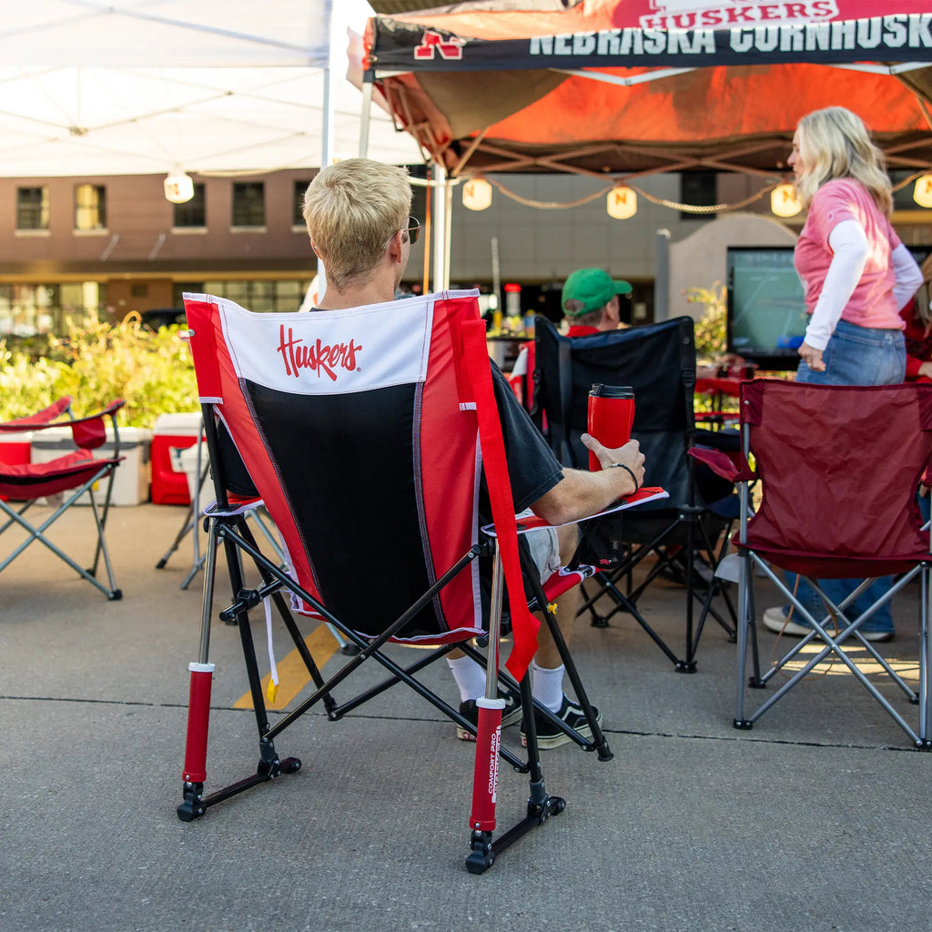 Luxury Camp College Comfort Pro Rocker - Nebraska Cornhuskers - Choice 161 - Patented Spring-Action Rocking Chair for Camping Detail