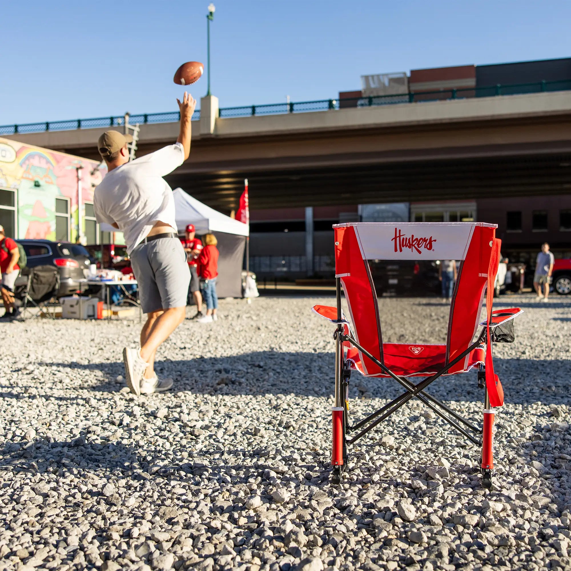 Luxury Camp College Comfort Pro Rocker - Nebraska Cornhuskers - Choice 161 - Patented Spring-Action Rocking Chair for Camping Detail