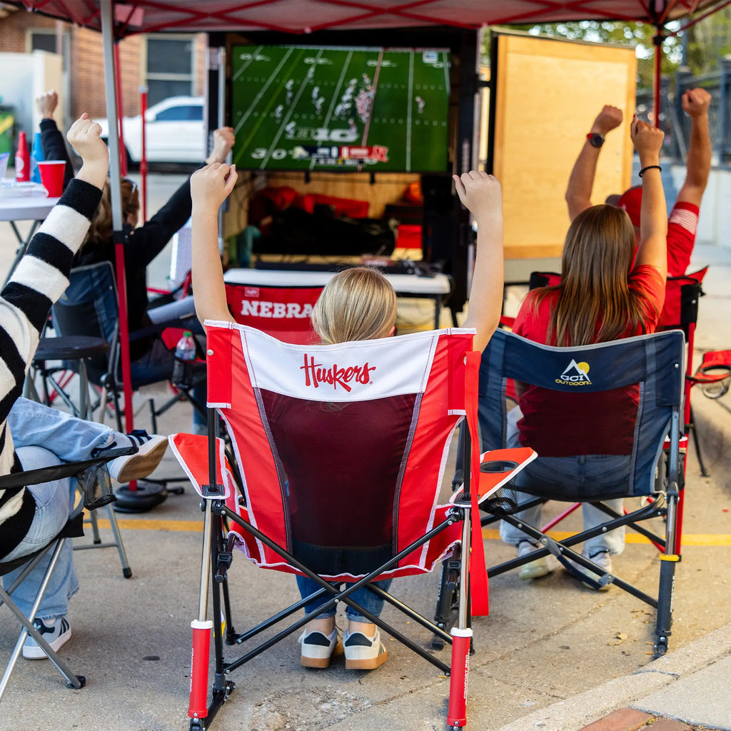Luxury Camp College Comfort Pro Rocker - Nebraska Cornhuskers - Choice 161 - Patented Spring-Action Rocking Chair for Camping Detail