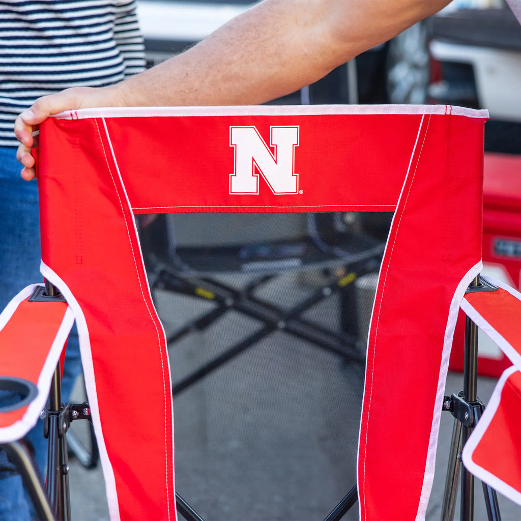 Luxury Camp College Comfort Pro Rocker - Nebraska Cornhuskers - Choice 161 - Patented Spring-Action Rocking Chair for Camping Detail