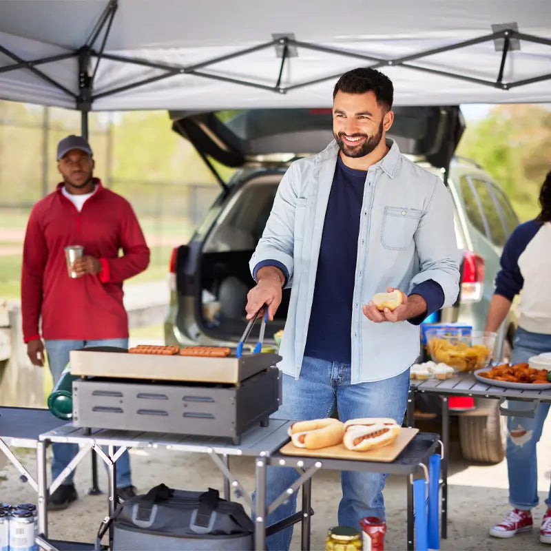 Stainless Steel BBQ Slim-Fold Cook Station - Choice 575 - Heat-Resistant Over-Fire Grill Rack for Camping Detail