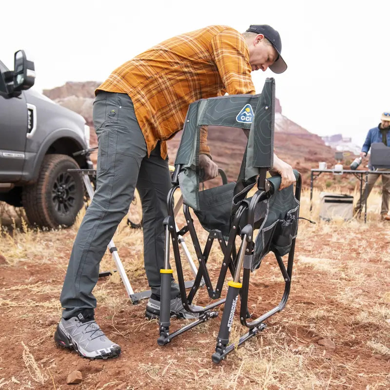 Premium All-Weather Stowaway Rocker - Choice 794 - Patented Spring-Action Rocking Chair for Camping Detail