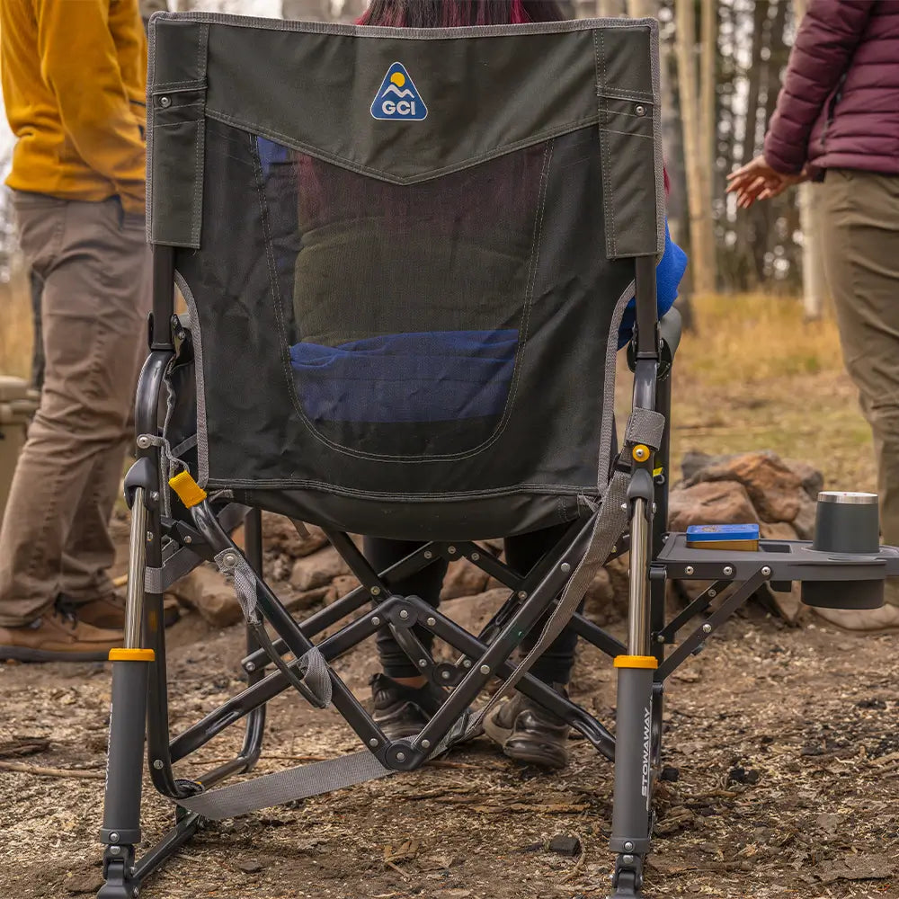 Luxury Camp Stowaway Rocker with Side Table - Choice 253 - Patented Spring-Action Rocking Chair for Camping Detail
