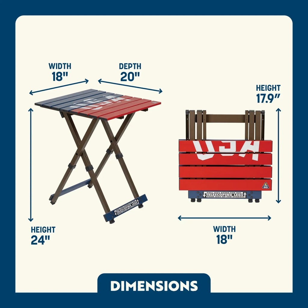 Heat-Resistant Compact Camp Table 20 - USA Anniversary Deluxe - Choice 757 - Slim-Fold Outdoor Cook Station with Storage Shelves Detail