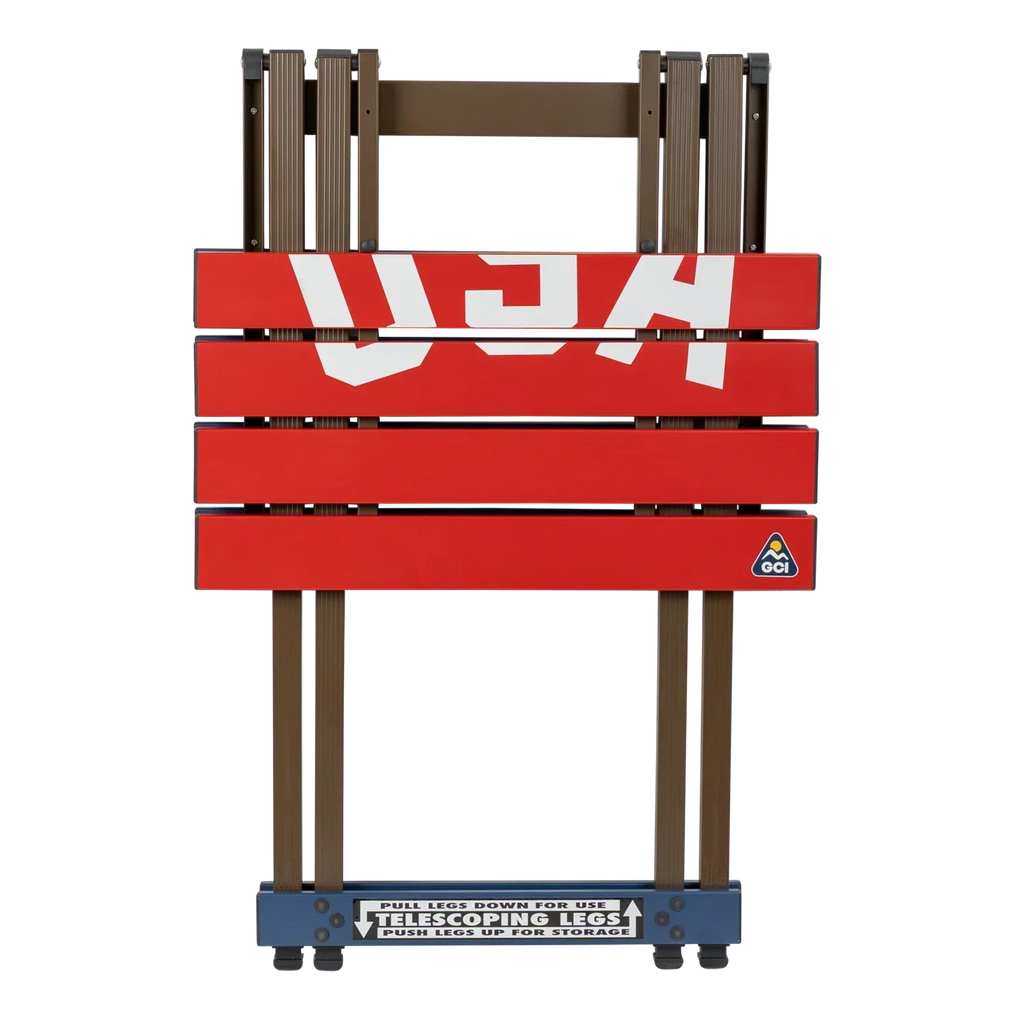 Heat-Resistant Compact Camp Table 20 - USA Anniversary Deluxe - Choice 757 - Slim-Fold Outdoor Cook Station with Storage Shelves Detail