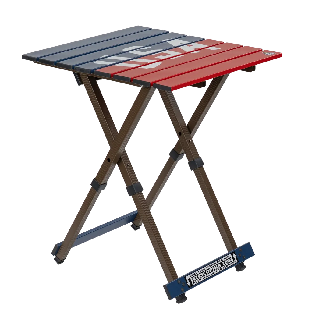 Heat-Resistant Compact Camp Table 20 - USA Anniversary Deluxe - Choice 757 - Slim-Fold Outdoor Cook Station with Storage Shelves - Default Title