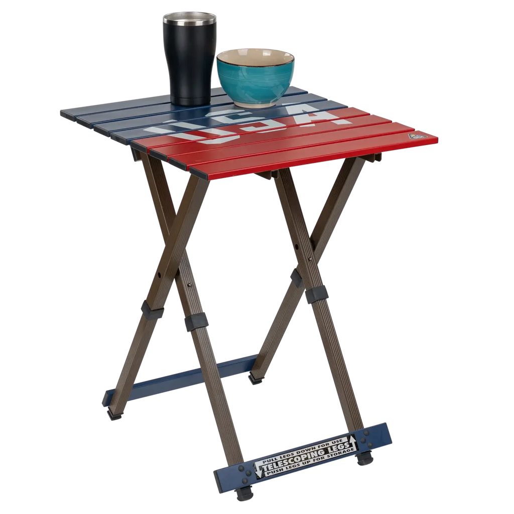 Heat-Resistant Compact Camp Table 20 - USA Anniversary Deluxe - Choice 757 - Slim-Fold Outdoor Cook Station with Storage Shelves Detail