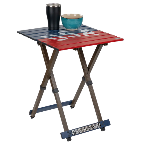 Heat-Resistant Compact Camp Table 20 - USA Anniversary Deluxe - Choice 757 - Slim-Fold Outdoor Cook Station with Storage Shelves Detail