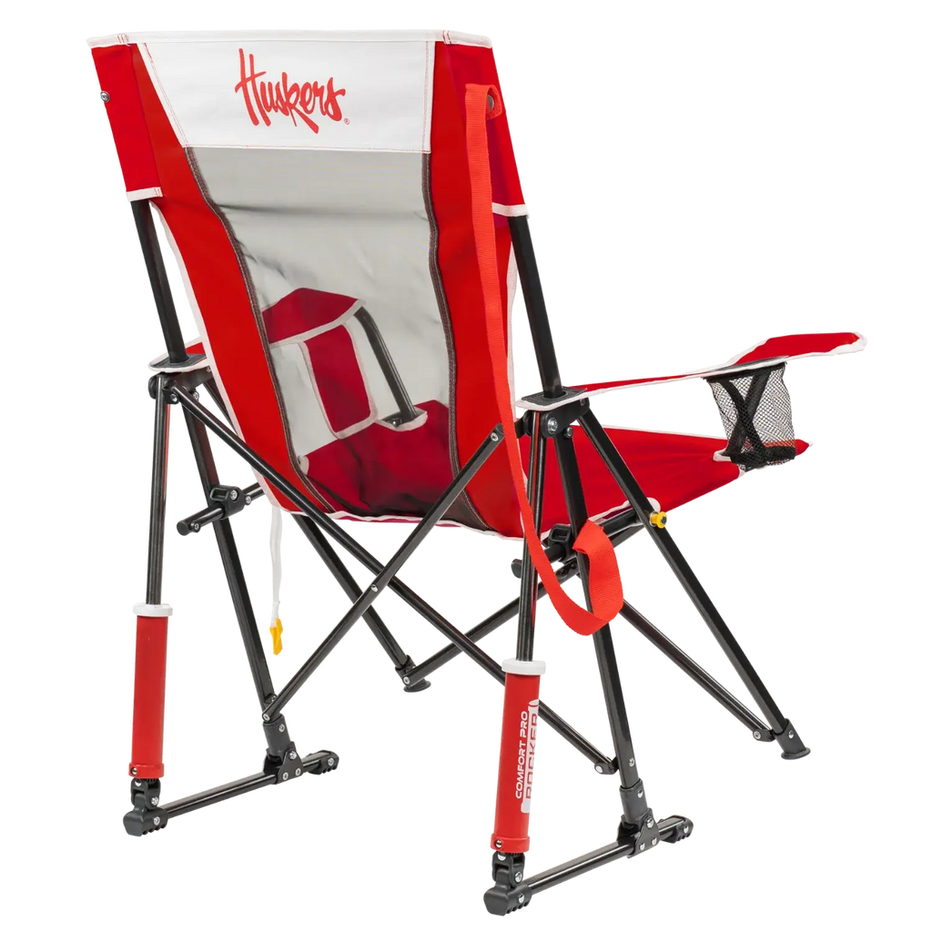 Luxury Camp College Comfort Pro Rocker - Nebraska Cornhuskers - Choice 161 - Patented Spring-Action Rocking Chair for Camping Detail