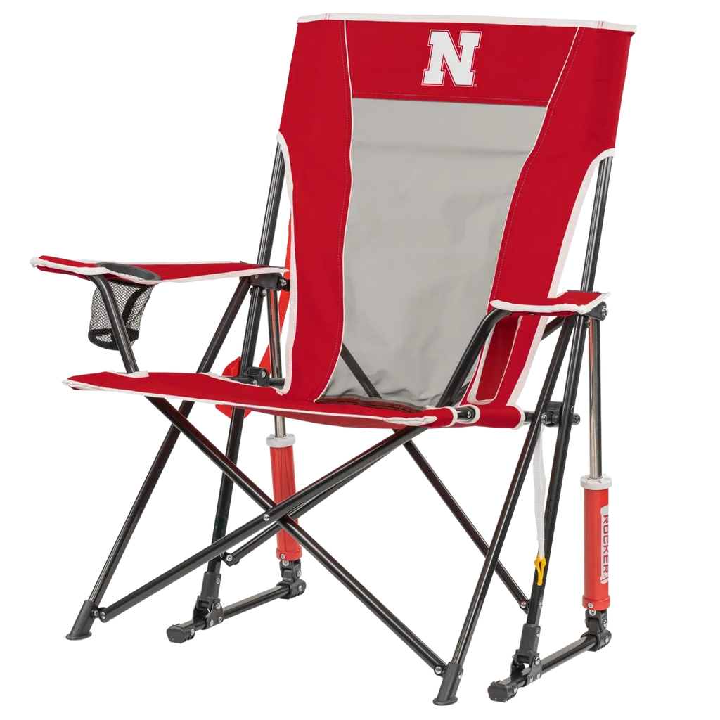 Luxury Camp College Comfort Pro Rocker - Nebraska Cornhuskers - Choice 161 - Patented Spring-Action Rocking Chair for Camping Detail