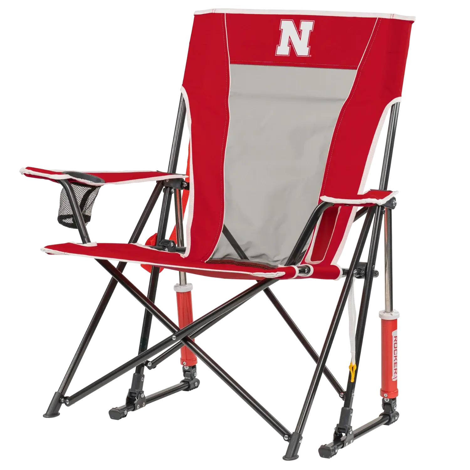 Luxury Camp College Comfort Pro Rocker - Nebraska Cornhuskers - Choice 161 - Patented Spring-Action Rocking Chair for Camping Detail