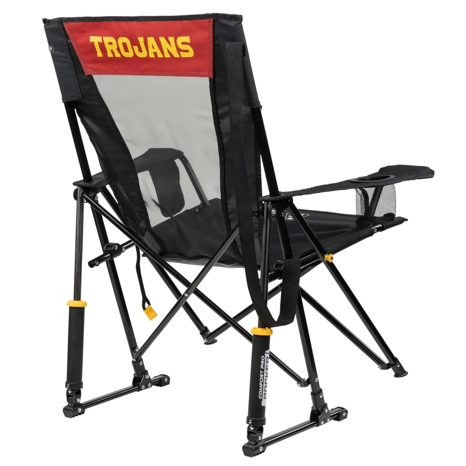 Premium All-Weather College Comfort Pro Rocker - USC Trojans - Choice 856 - Patented Spring-Action Rocking Chair for Camping Detail