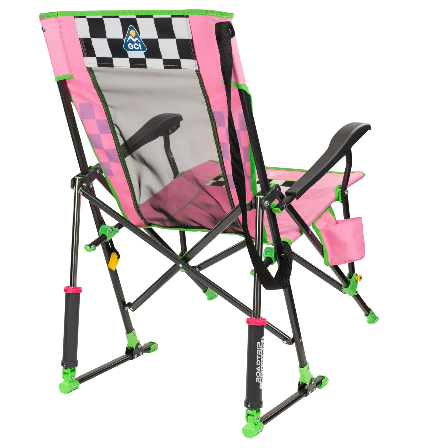 Luxury Camp RoadTrip Rocker - NASCAR For Her - Choice 560 - Heavy-Duty Kickback Rocker with Beverage Holder Detail