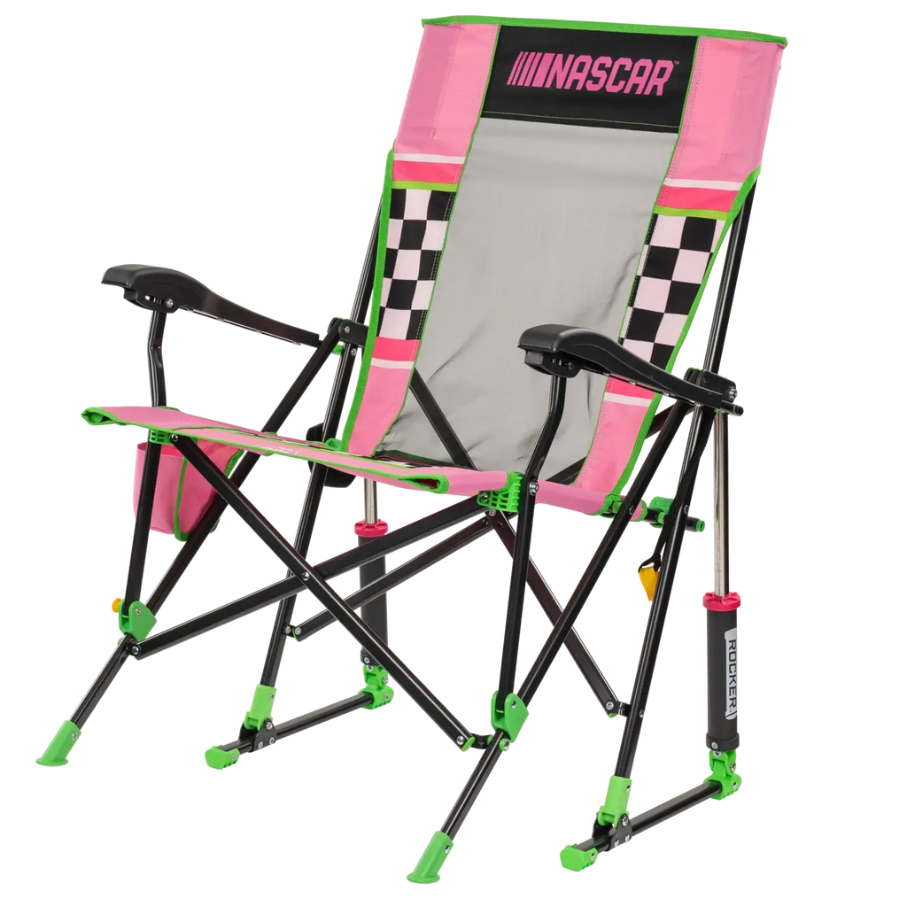 Luxury Camp RoadTrip Rocker - NASCAR For Her - Choice 560 - Heavy-Duty Kickback Rocker with Beverage Holder Detail