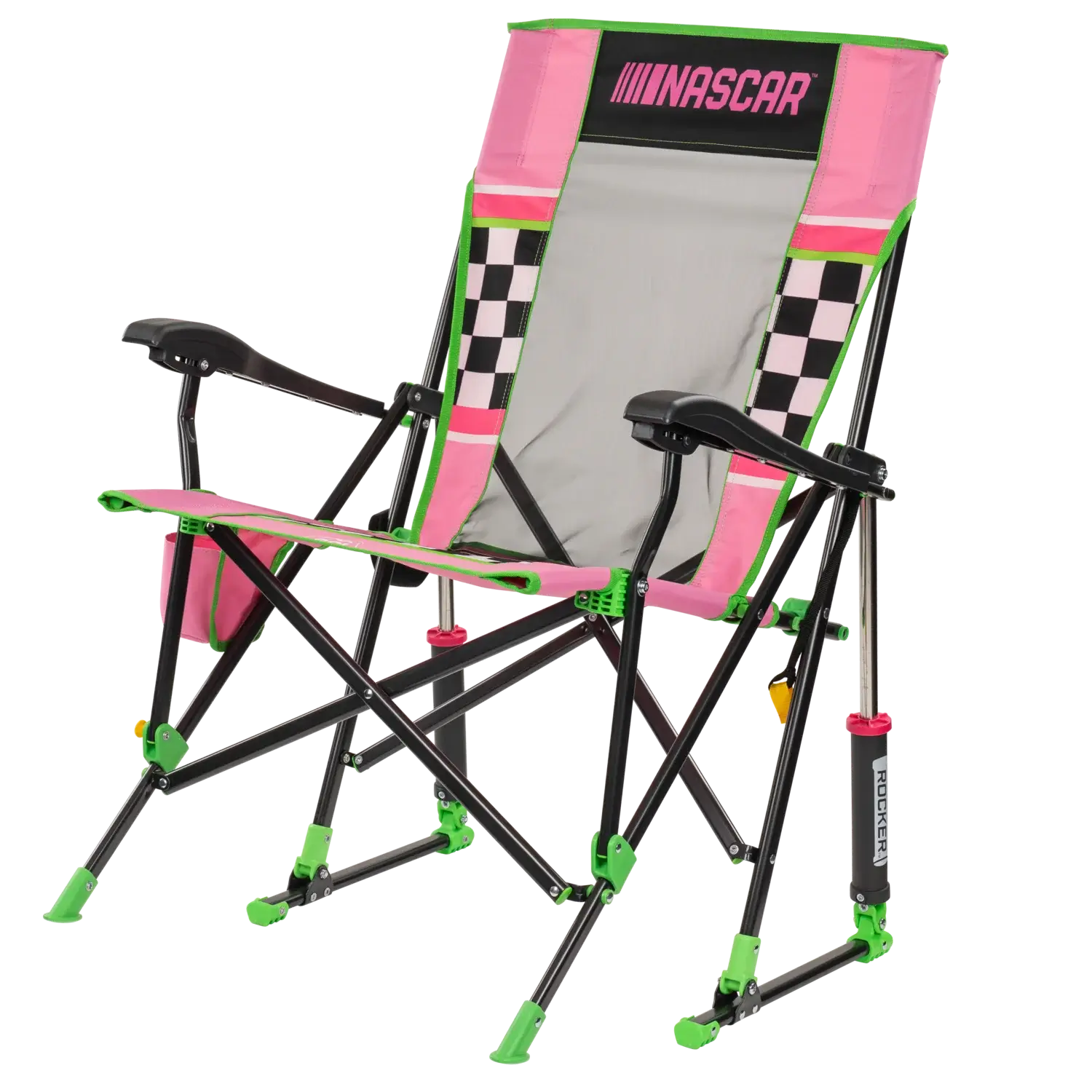 Luxury Camp RoadTrip Rocker - NASCAR For Her - Choice 560 - Heavy-Duty Kickback Rocker with Beverage Holder Detail