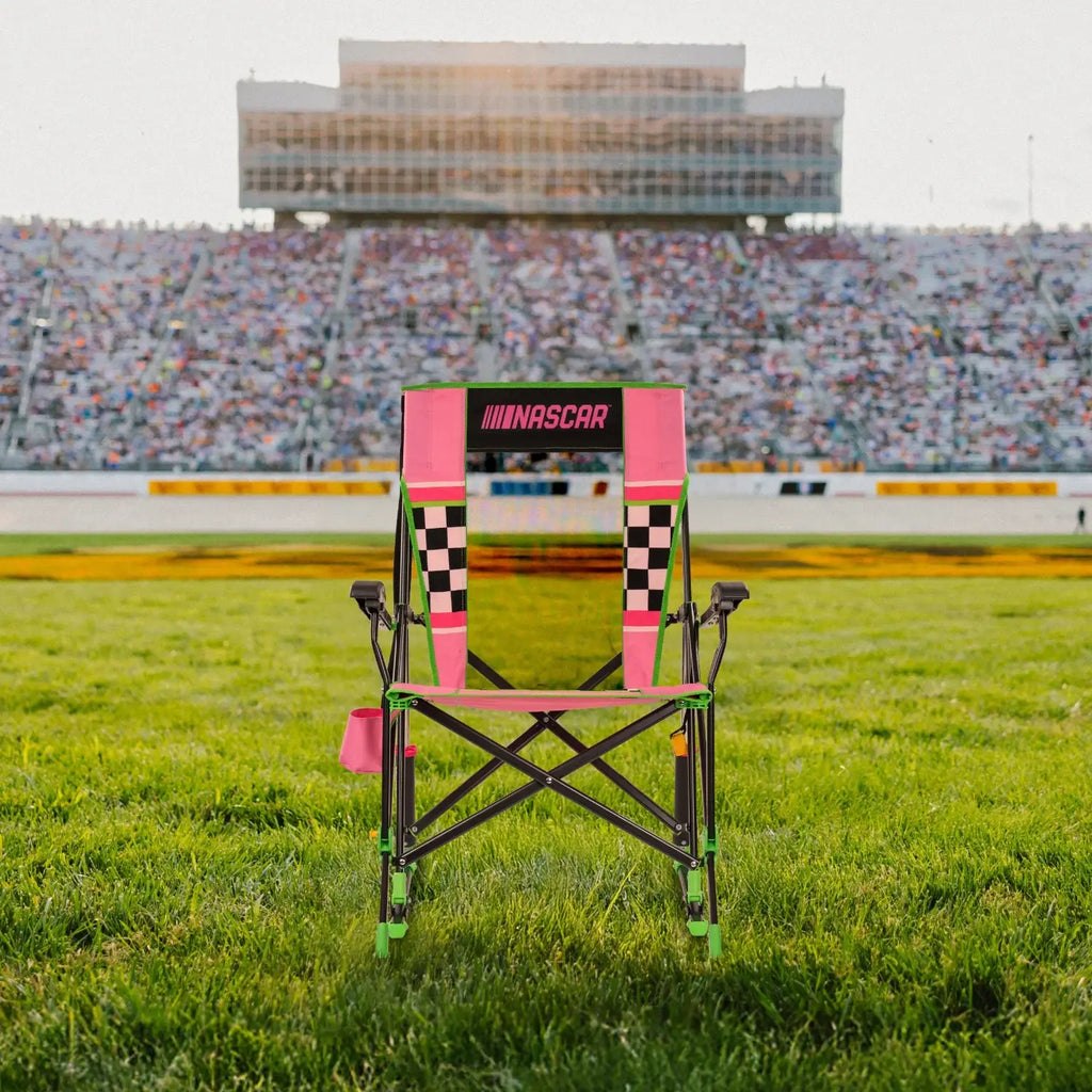 Luxury Camp RoadTrip Rocker - NASCAR For Her - Choice 560 - Heavy-Duty Kickback Rocker with Beverage Holder Detail
