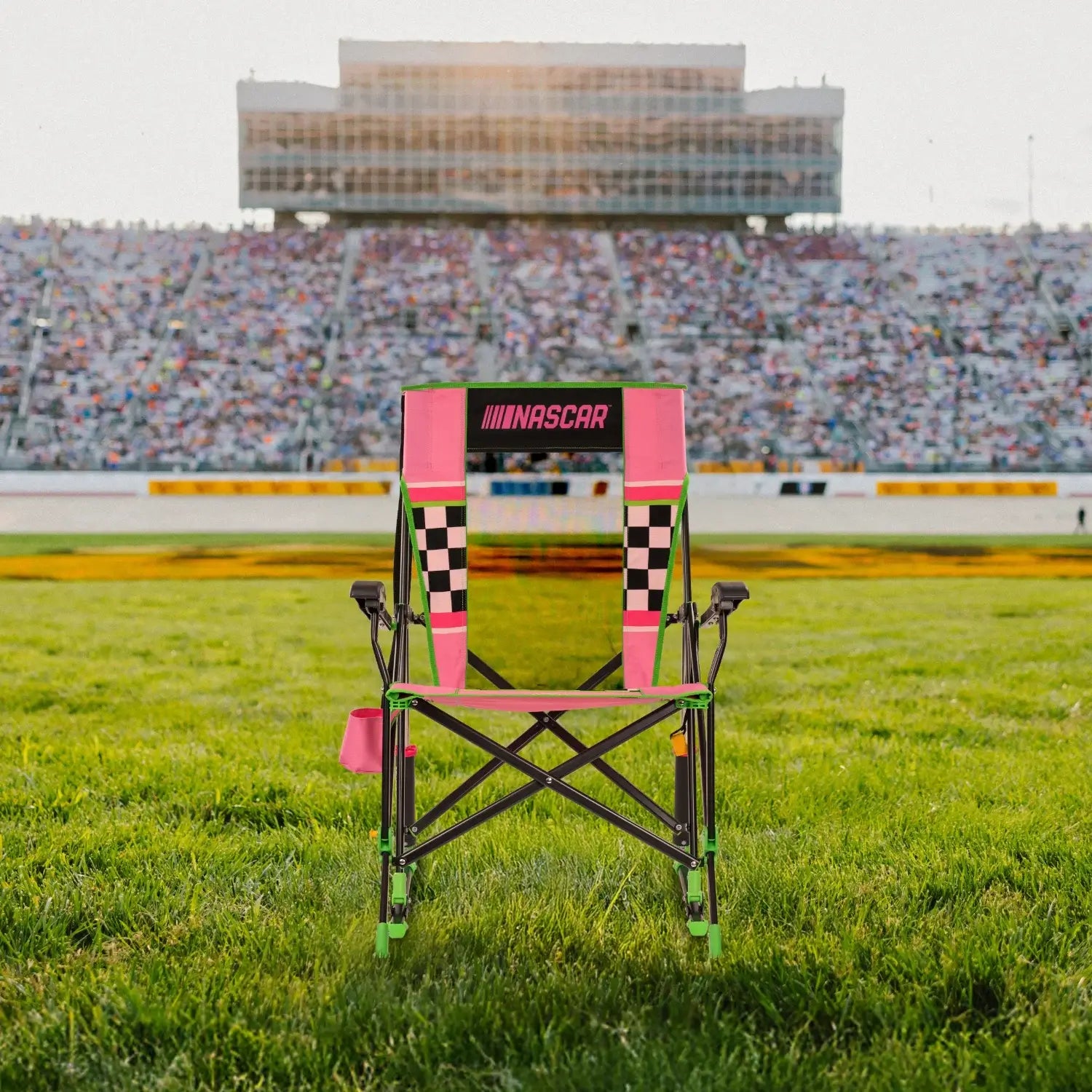 Luxury Camp RoadTrip Rocker - NASCAR For Her - Choice 560 - Heavy-Duty Kickback Rocker with Beverage Holder Detail