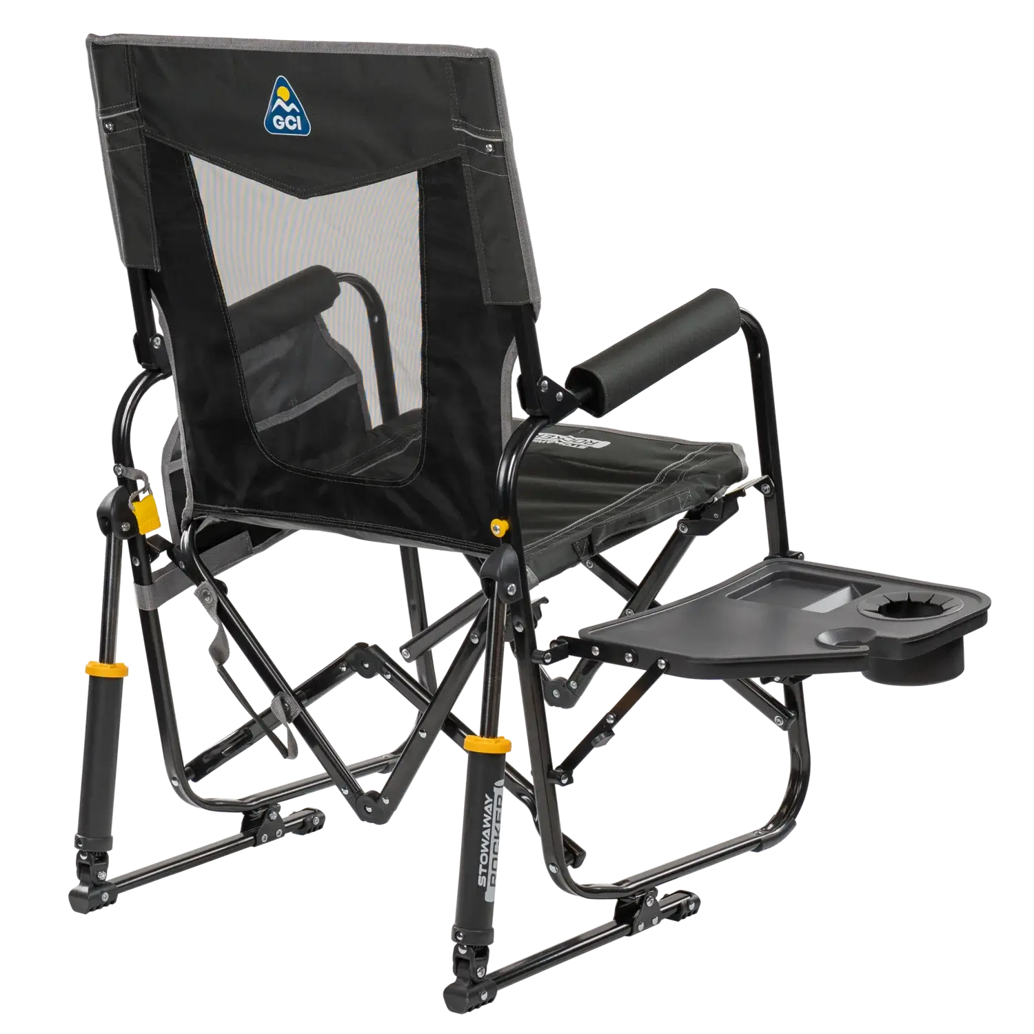 Luxury Camp Stowaway Rocker with Side Table - Choice 253 - Patented Spring-Action Rocking Chair for Camping Detail