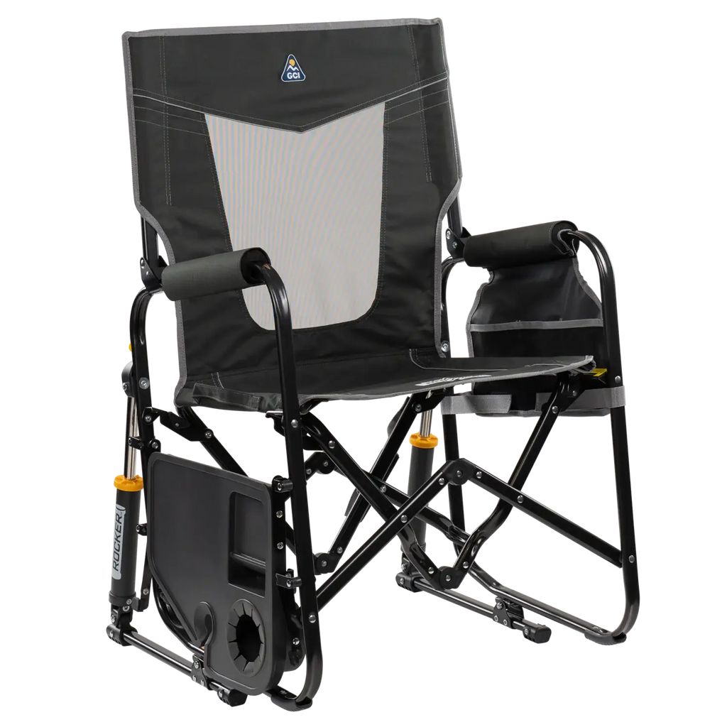 Luxury Camp Stowaway Rocker with Side Table - Choice 253 - Patented Spring-Action Rocking Chair for Camping Detail